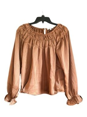 Mine Tan Smocked Neck Long Sleeve Blouse NW0T Boho Ruffle Cottagecore Top M